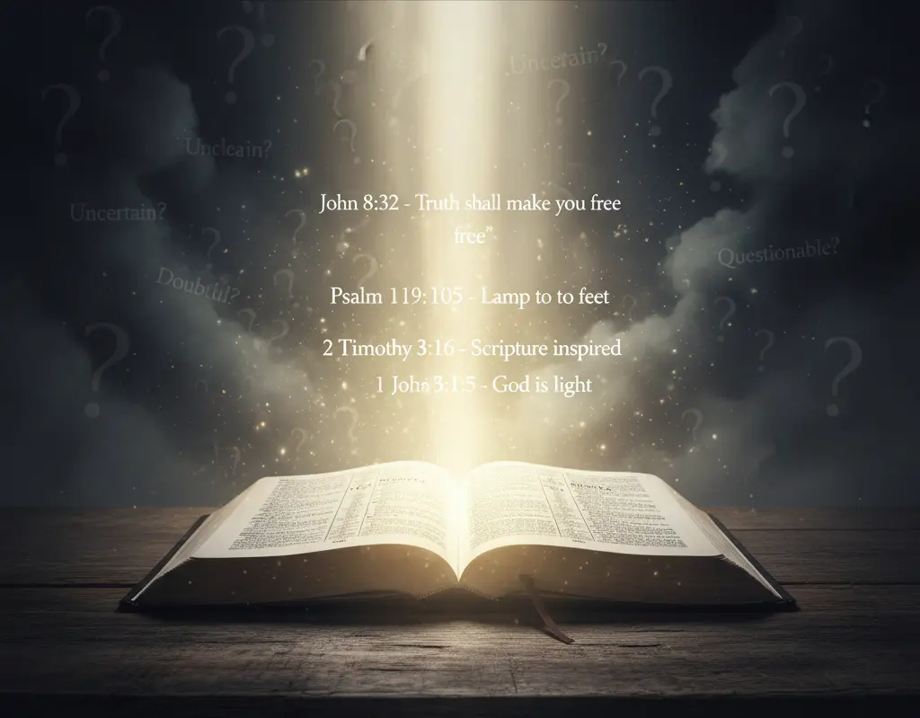 Open Bible with divine light answering objections, illustrating biblical apologetics and authoritative scriptural responses