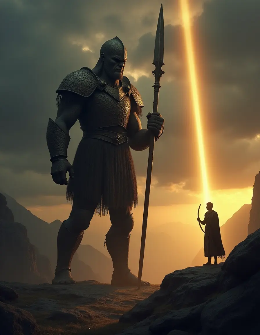 Goliath the giant warrior - the biblical champion defeated by David, demonstrating spiritual warfare principles