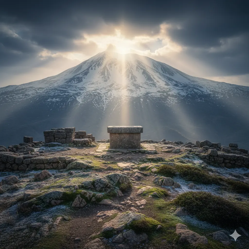 Mount Hermon, the biblical mountain where the Watchers descended and Jesus was transfigured, rising majestically above the landscape