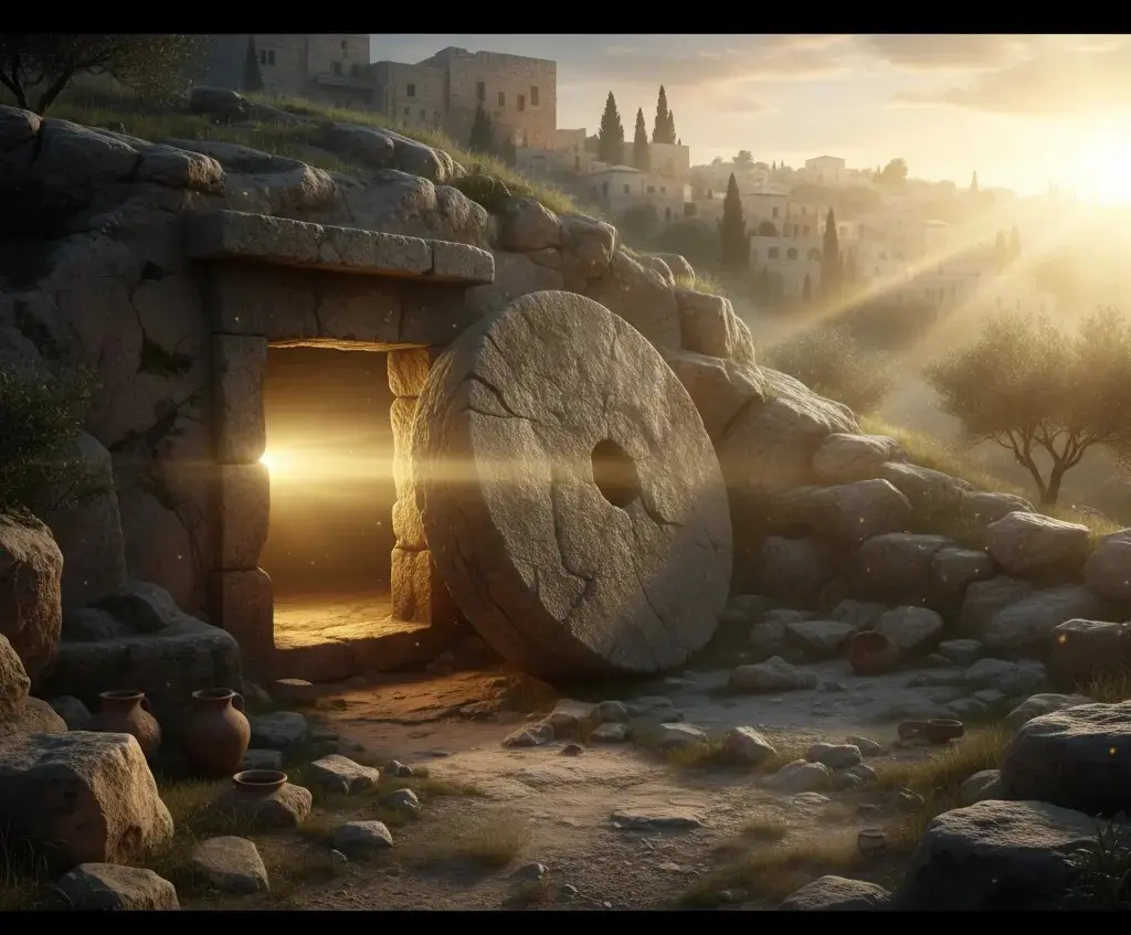 The resurrection of Jesus Christ - the foundation of the gospel of salvation, showing Christ rising from the tomb with light and glory