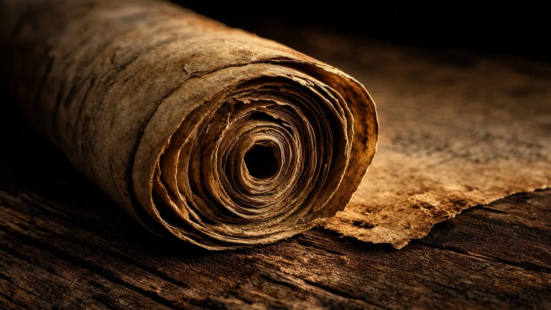 An ancient genealogical scroll with generations of names and numbers fading into shadow, representing the declining lifespans recorded in Genesis